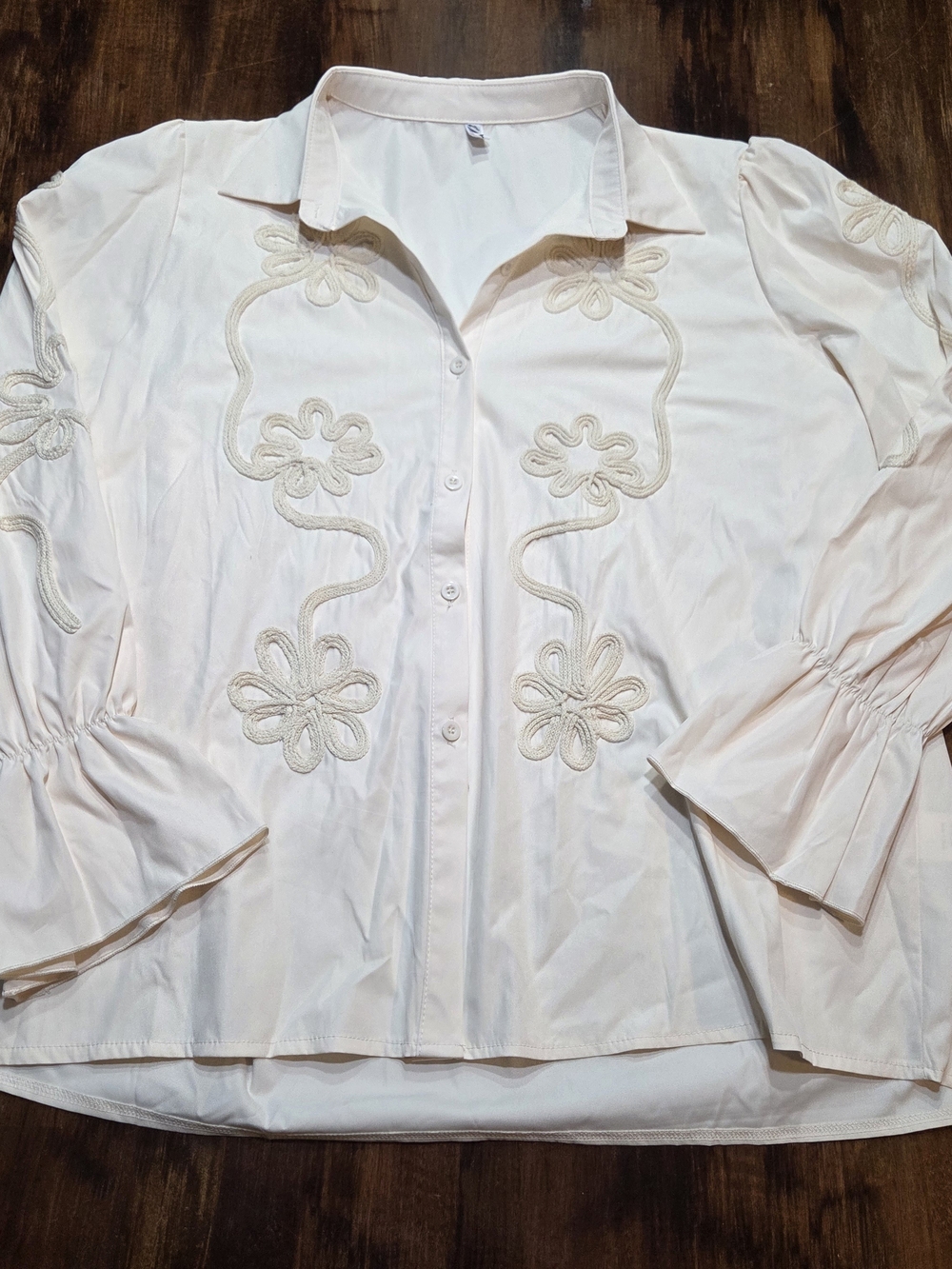 Cherry Betty Embroidered Cotton Button-Down Shirt White 2XL